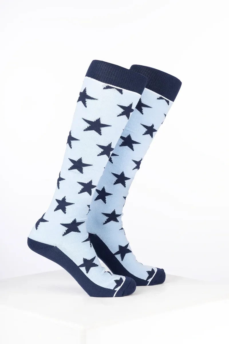Rydale Womens Bamboo Rich Star Riding Socks Pack of Ten - Star Soft Blue/Navy
