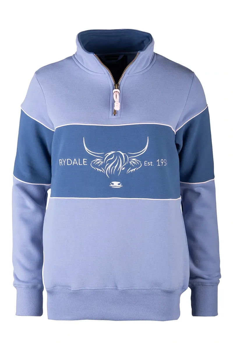 Rydale Ladies Byland Highland Cow Sweatshirt - Pale Blue/Mid Blue/Pale Blue