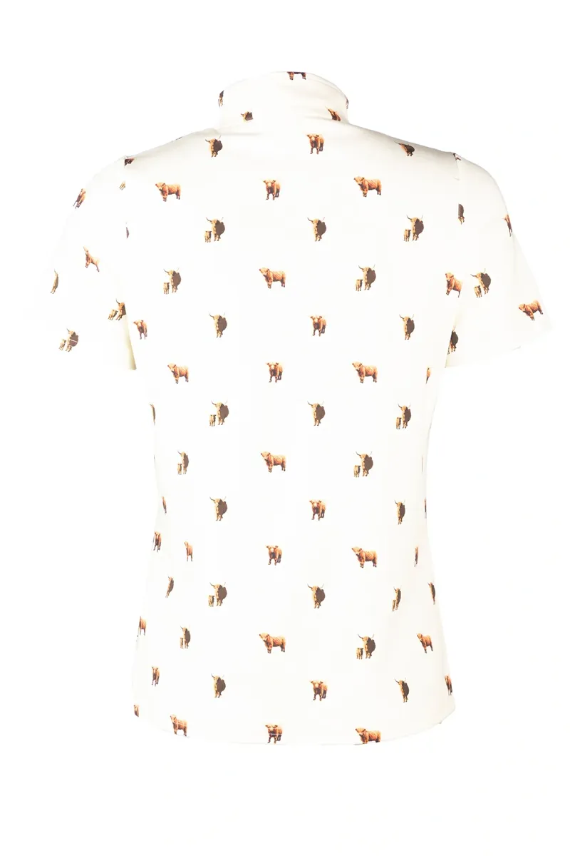 Rydale Ladies Foxholes Short Sleeved 1/4 Zip Top - Highland Cow-1