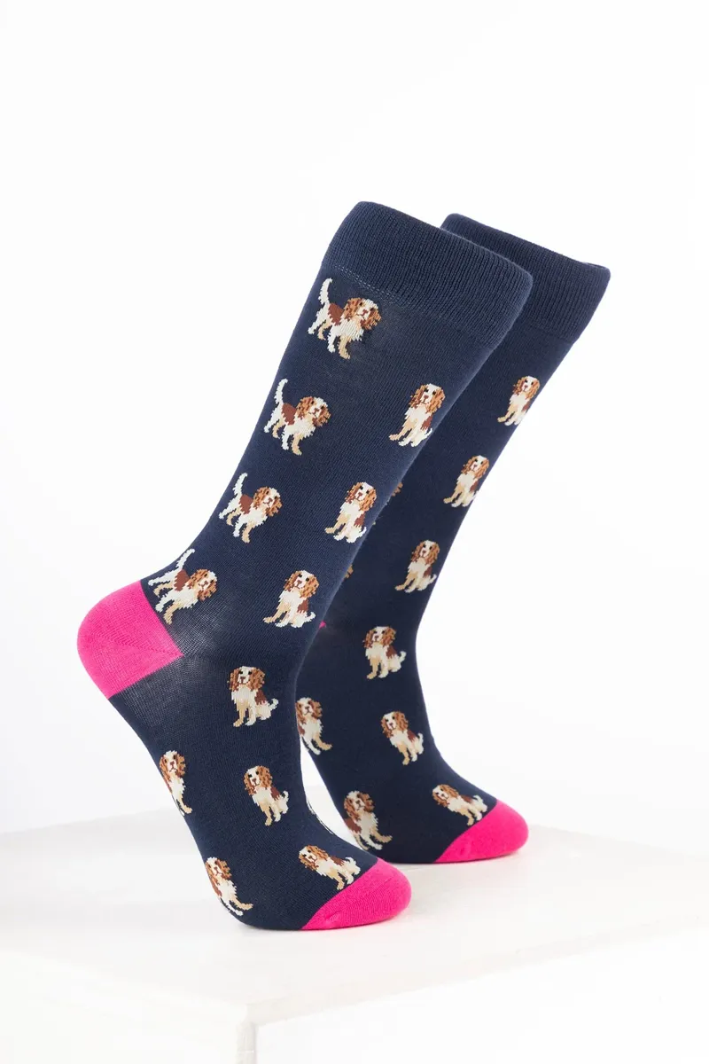 Rydale Women's Bamboo Rich Dog Ankle Socks Pack of 10 - Spaniel Navy