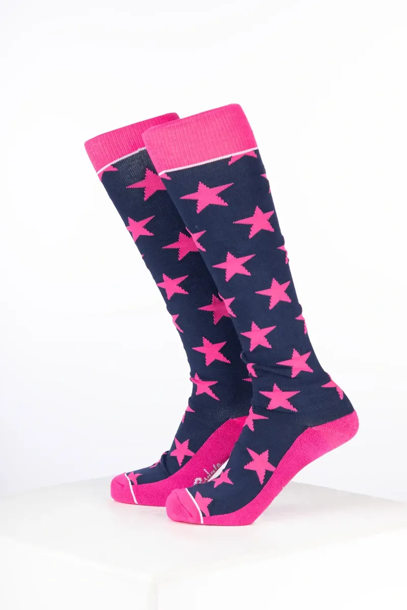 Rydale Womens Bamboo Rich Star Riding Socks Pack of Ten - Star Navy/Bonbon-1
