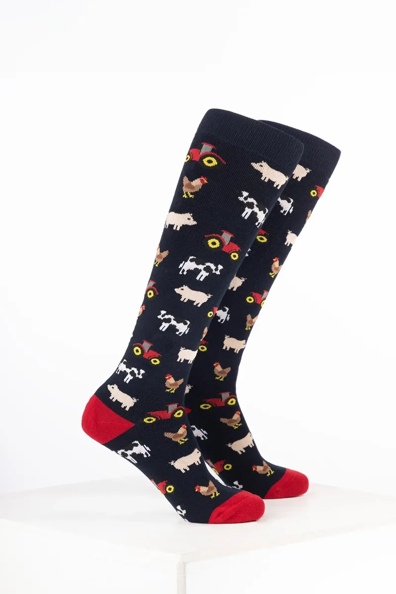 Rydale Kids Animal Welly Socks Pack of 10 - Farm Yard Navy