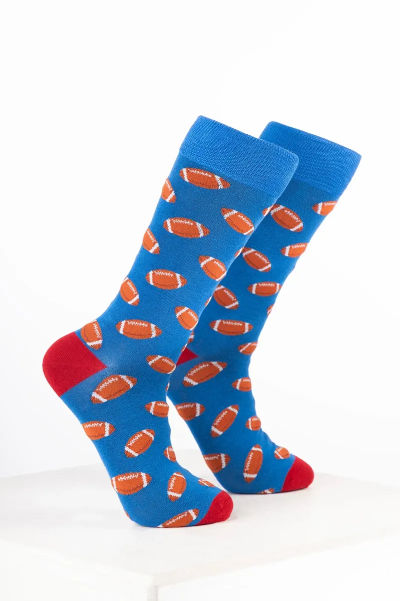 Rydale Mens Bamboo Rich Sports Print Ankle Socks Pack of 10 - Rugby Blue