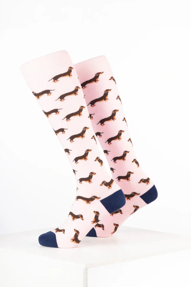 Rydale Kids Animal Welly Socks Pack of 10 - Dachshund Soft Pink-1