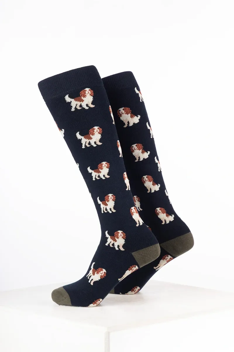 Rydale Kids Animal Welly Socks Pack of 10 - Spaniel Navy-1