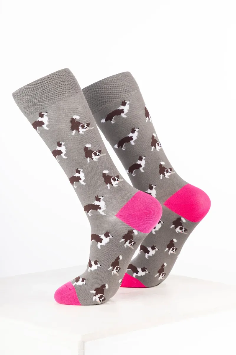 Rydale Women's Bamboo Rich Dog Ankle Socks Pack of 10 - Border Collie Grey-1