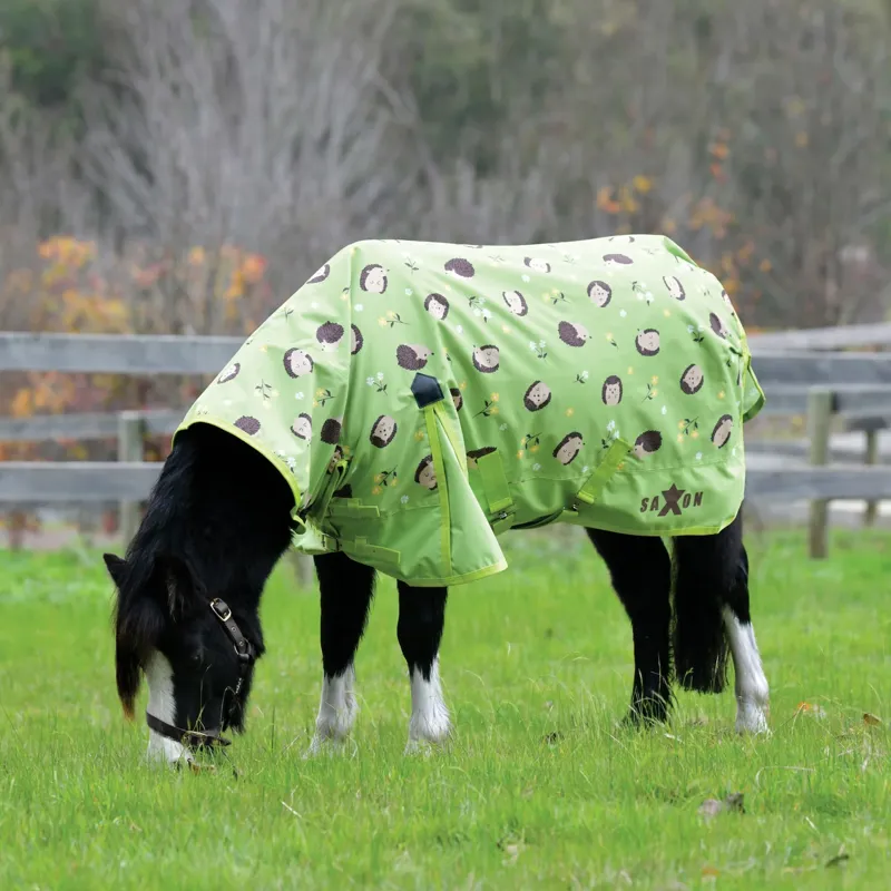 Saxon 600D Pony Combo Neck 0g Turnout Rug - Hedgehogs/Flowers Print-1