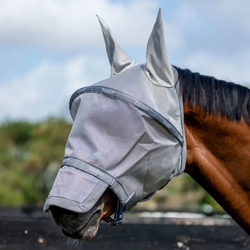 Horseware Rambo Plus Fly Mask - Silver/Titanium Grey