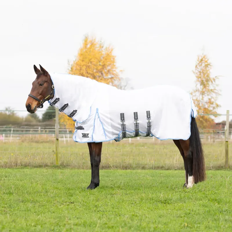 Hy Equestrian StormX Empra Gladiator UV Combi Fly Rug - White/Light Blue