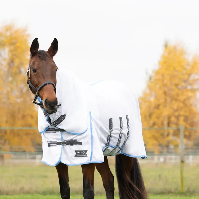 Hy Equestrian StormX Empra Gladiator UV Combi Fly Rug - White/Light Blue-1
