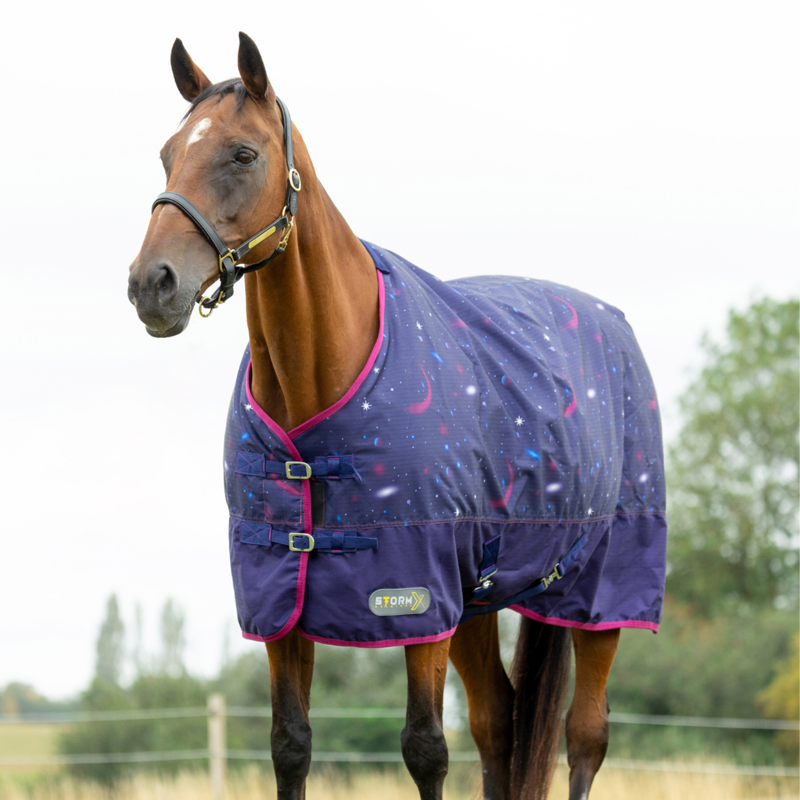 Hy StormX Original Out Of This World 100g Turnout Rug - Navy/Magenta-1