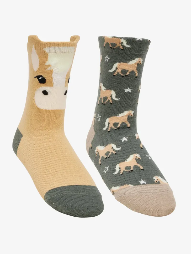 LeMieux Mini Cotton Character Socks Haflinger 2 Pack - Rosemary