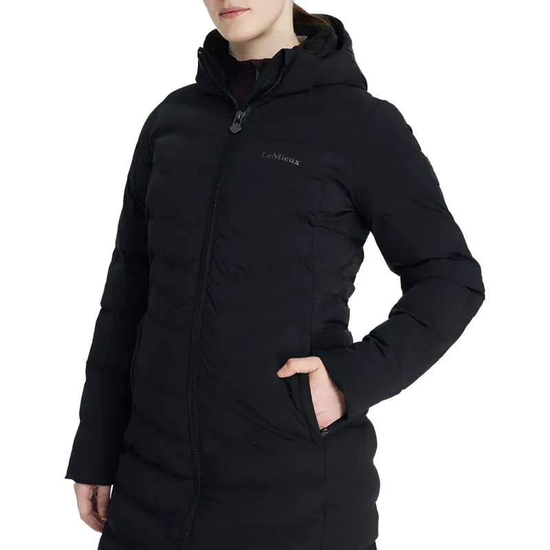 LeMieux Hayley Womens Water Resistant Longline Puffer Coat - Black-3