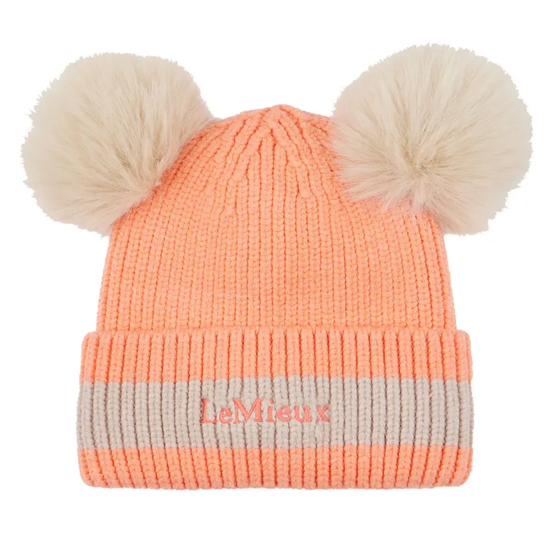LeMieux Mini Double Pom Beanie - Peach Punch
