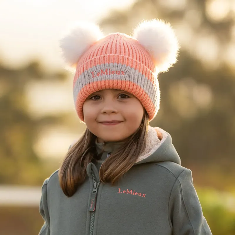 LeMieux Mini Double Pom Beanie - Peach Punch-4