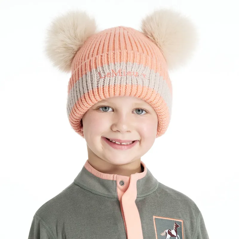 LeMieux Mini Double Pom Beanie - Peach Punch-1