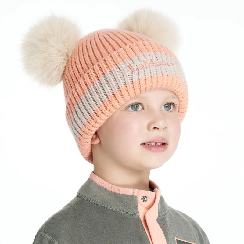 LeMieux Mini Double Pom Beanie - Peach Punch-2