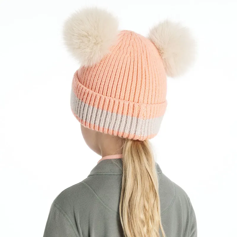LeMieux Mini Double Pom Beanie - Peach Punch-3