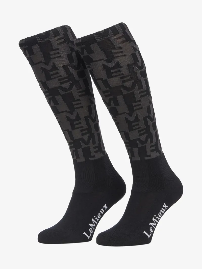 LeMieux Footsie Socks Logo AOP Navy- Navy Logo Print-1