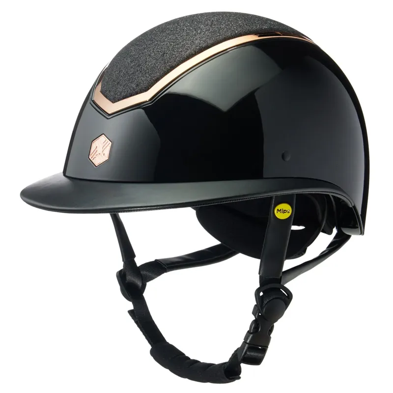 EQX Kylo MIPS Wide Peak Sparkly Riding Hat - Black Gloss/Rose Gold