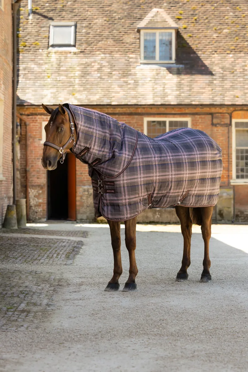 LeMieux Arika 200g Heritage Check Stable Rug with Neck - Cocoa-3