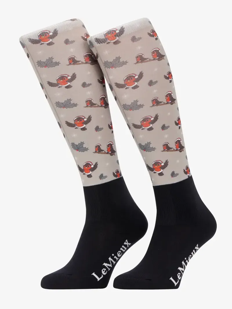 LeMieux Footsie Socks Xmas Robins - Almond-1