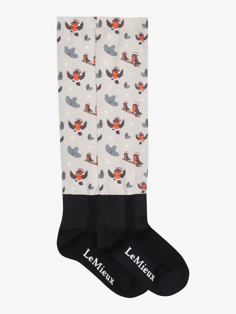 LeMieux Footsie Socks Xmas Robins - Almond