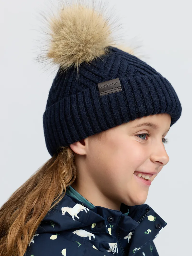 LeMieux Mini Double Pom Beanie - Navy-2
