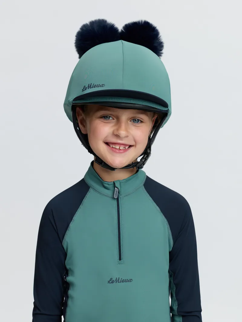 LeMieux Mini Double Pom Hat Silk - Navy/Aloe-1