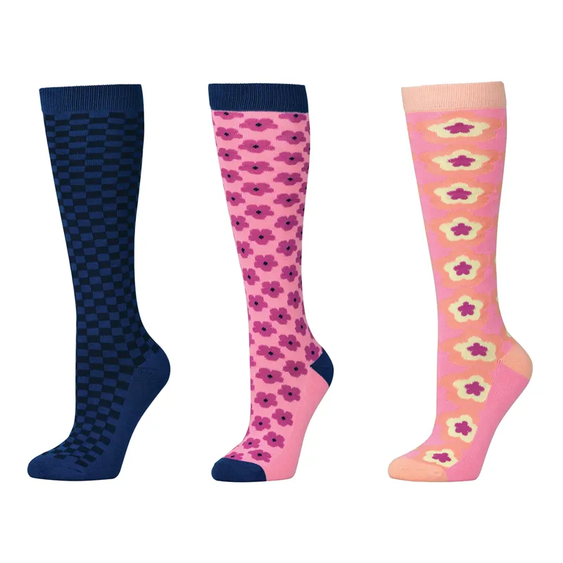 Dublin 3 Pack Socks - Navy Geo Floral