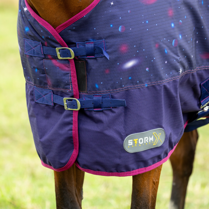 Hy StormX Original Out Of This World 100g Turnout Rug - Navy/Magenta-2
