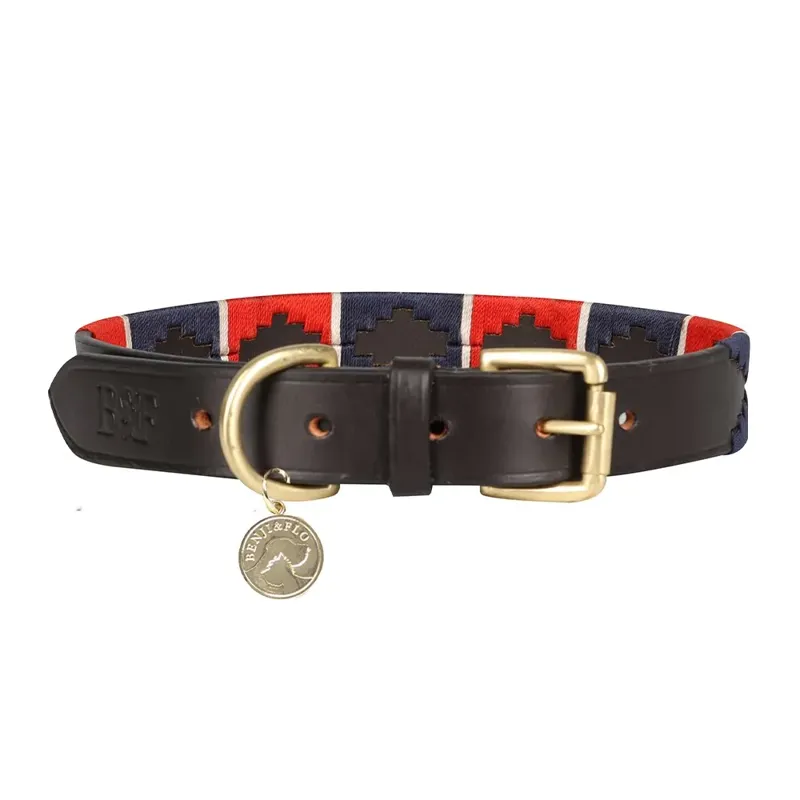 Benji and Flo Sublime Polo Leather Dog Collar - Red/Navy/White