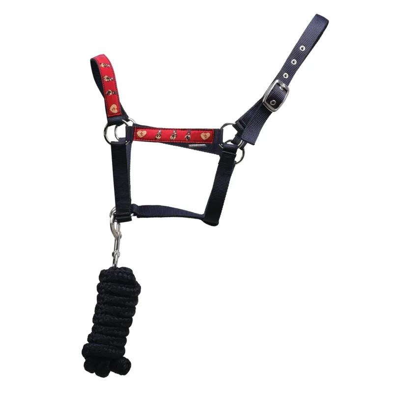 Hy Equestrian Thelwell Collection Balancing Act Head Collar and Lead Rope - Red/Navy