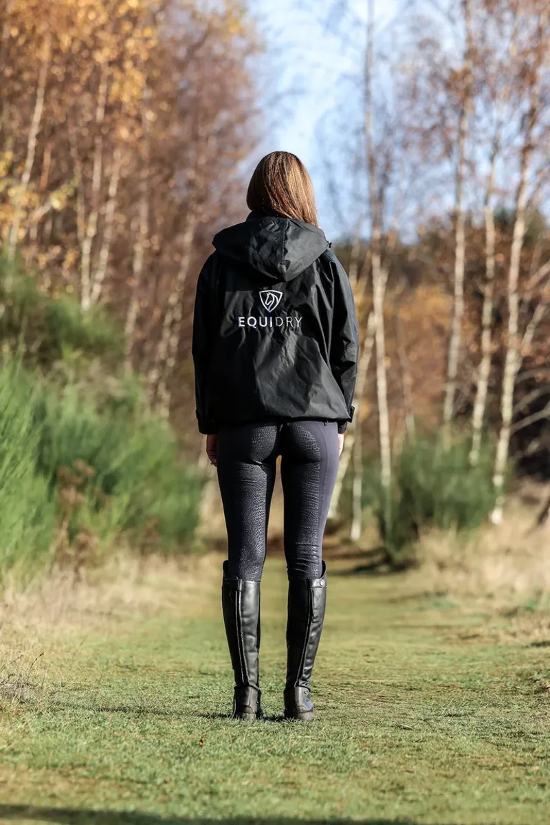 EQUIDRY Shortie Adults Jacket with Stowaway Hood - Black/Black-4