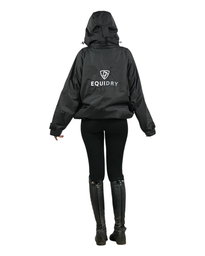 EQUIDRY Shortie Adults Jacket with Stowaway Hood - Black/Black-2