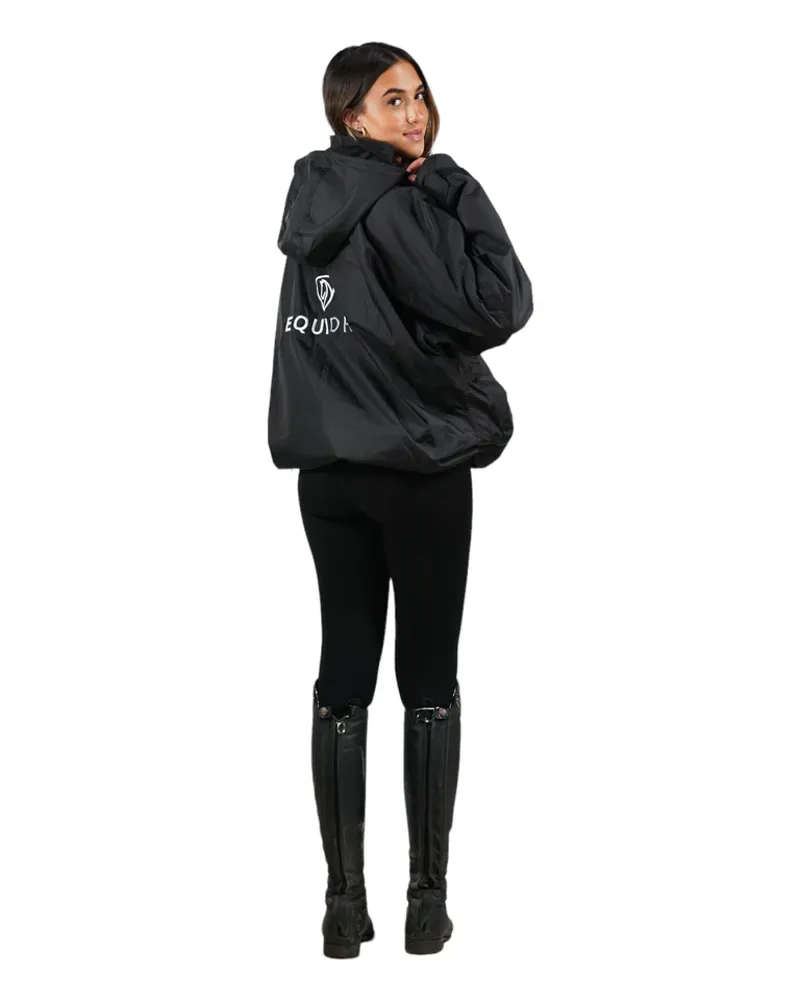 EQUIDRY Shortie Adults Jacket with Stowaway Hood - Black/Black-1