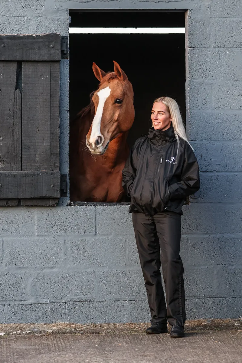 EQUIDRY Shortie Adults Jacket with Stowaway Hood - Black/Black-5