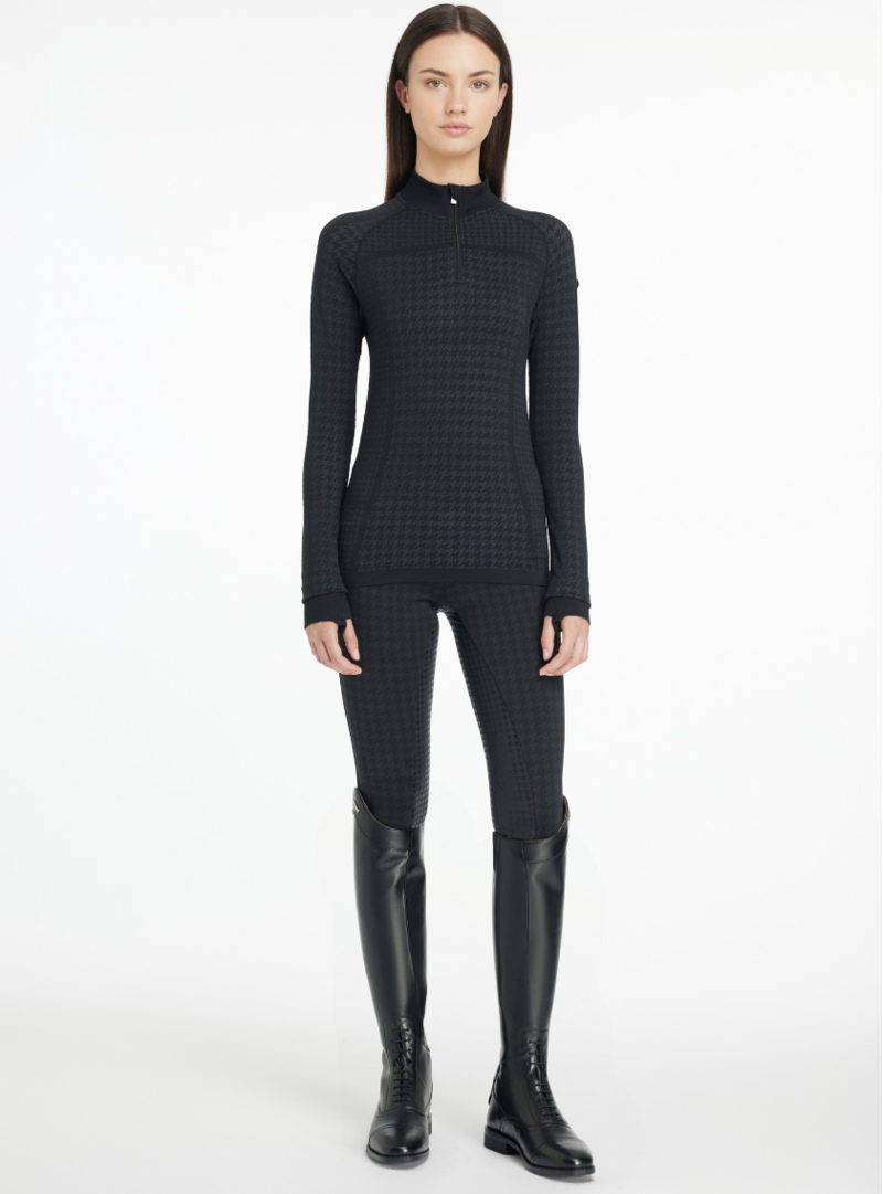 LeMieux Aspen Ladies Houndstooth Quarter Zip Top - Grey