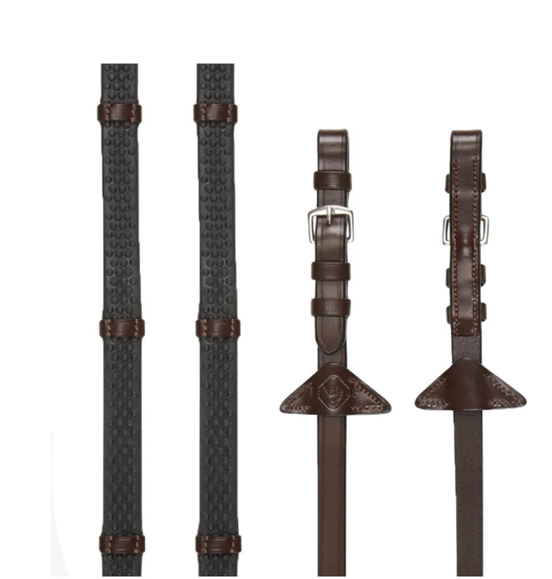 LeMieux Soft Rubber Reins with Stoppers - Havana/Silver