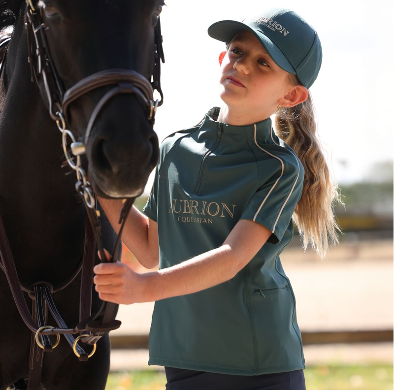Shires Aubrion Equestrian Junior Short Sleeve Base Layer - Thyme-2