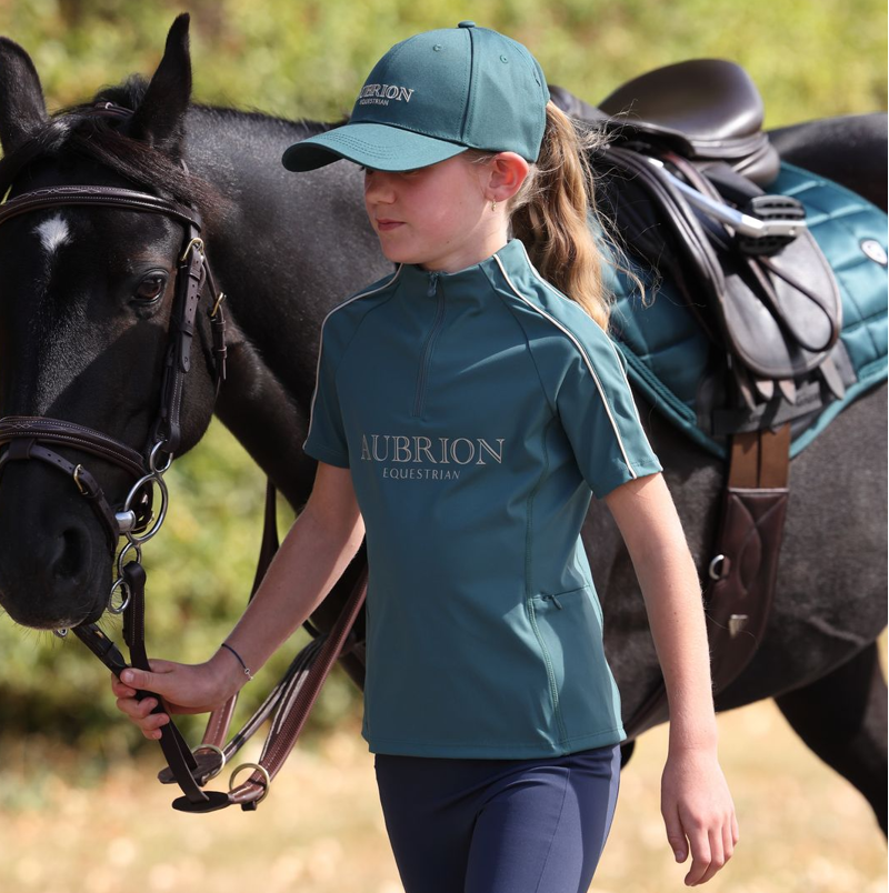 Shires Aubrion Equestrian Junior Short Sleeve Base Layer - Thyme-3