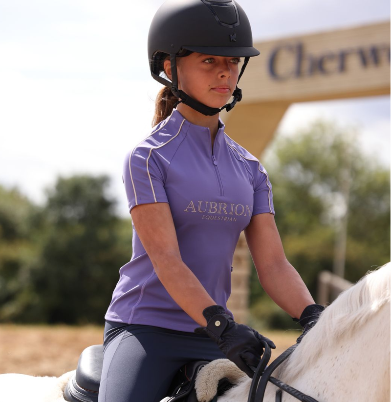 Shires Aubrion Equestrian Junior Short Sleeve Base Layer - Heather-2