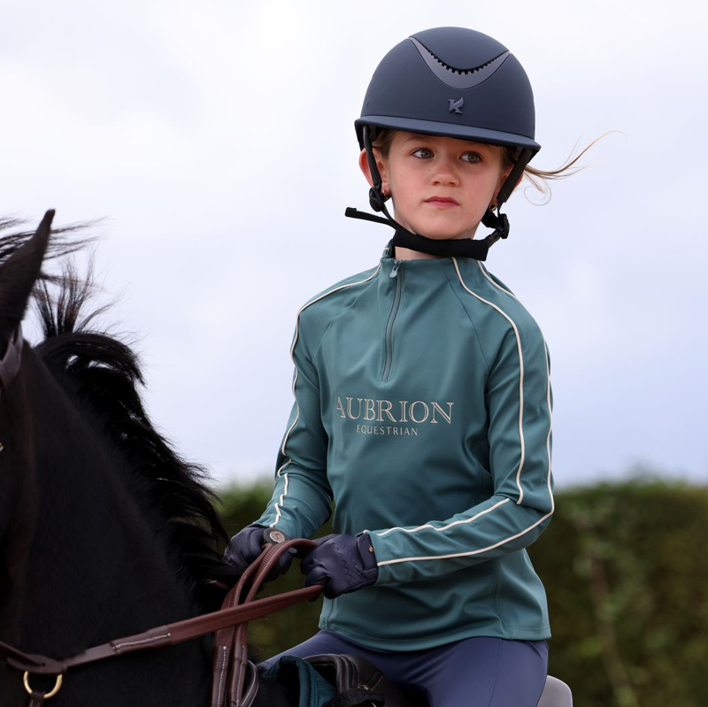 Shires Aubrion Equestrian Junior Long Sleeve Base Layer - Thyme-2