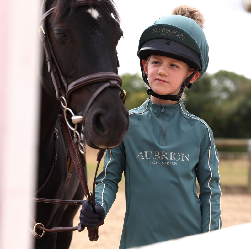 Shires Aubrion Equestrian Junior Long Sleeve Base Layer - Thyme-3