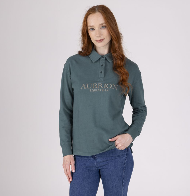 Shires Aubrion Equestrian Ladies Button Sweatshirt - Thyme-1