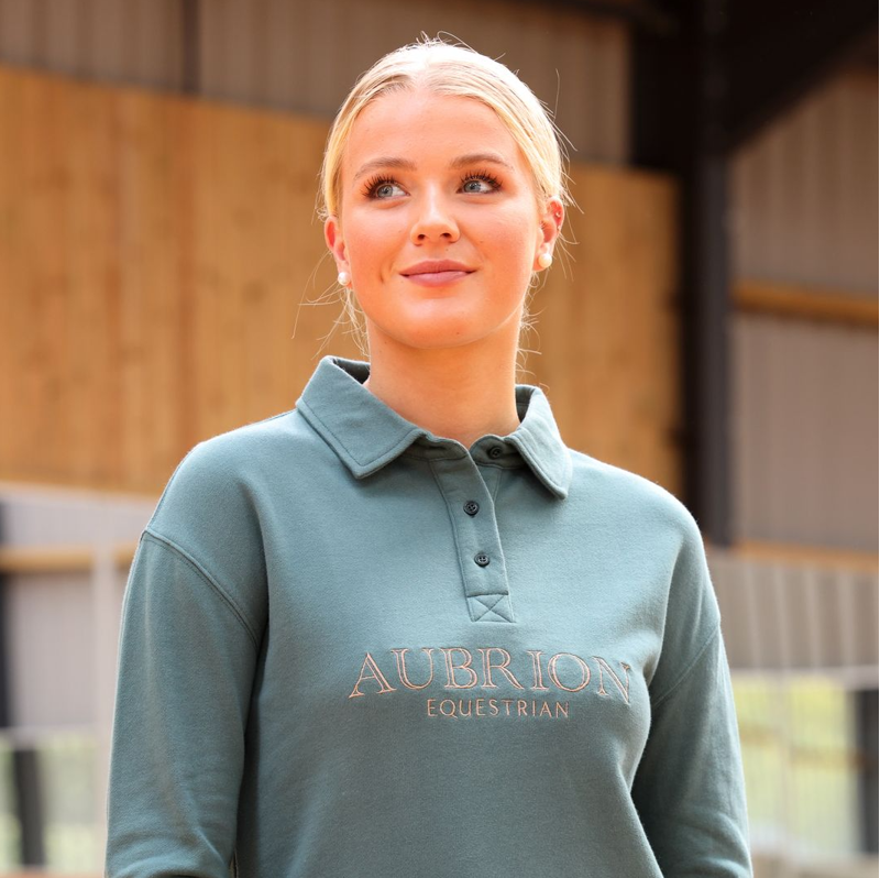 Shires Aubrion Equestrian Ladies Button Sweatshirt - Thyme-2