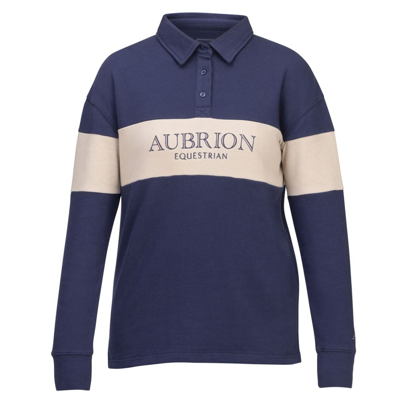 Shires Aubrion Equestrian Ladies Button Sweatshirt - Midnight/Taupe