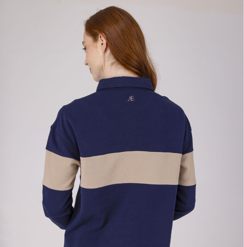 Shires Aubrion Equestrian Ladies Button Sweatshirt - Midnight/Taupe-2