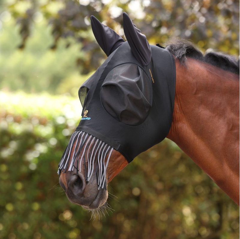 Shires FlyGuard Pro Stretch Fly Mask With Nose Fringe - Jet-3