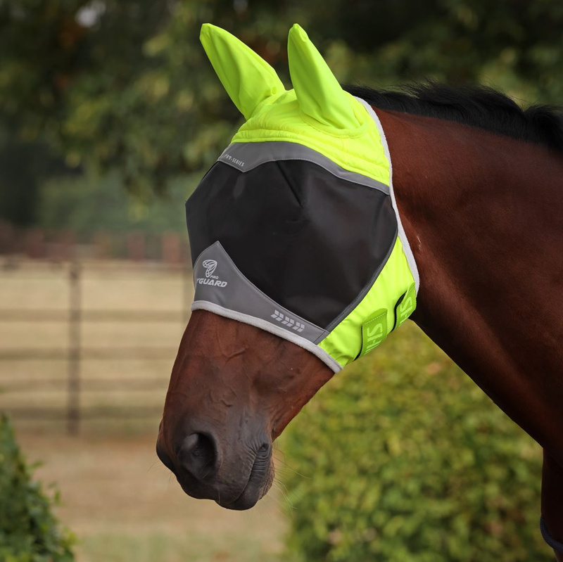 Shires FlyGuard Pro Hi-Viz Fine Mesh Fly Mask With Ears - Yellow